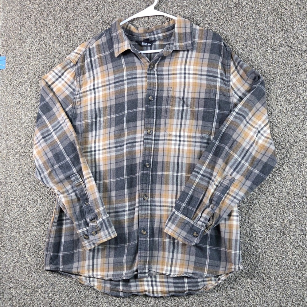 Eddie Bauer Flannel Shirt Mens XL Grey Tan Plaid Outdoor Hiking Western - Picture 1 of 5